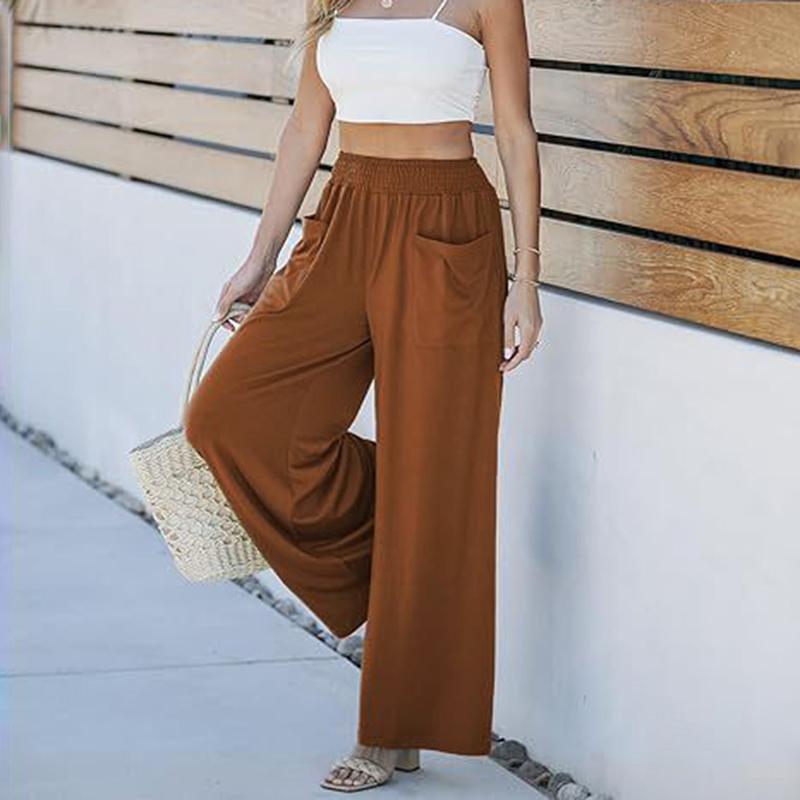 Women Autumn Winter Versatile Draped Solid Color High-Waisted Wide-Leg Pants with Pocket