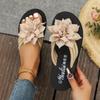 Women's Plus Size Flower Thong Flip-Flops - Unisex Summer Couple's Flat Sandals