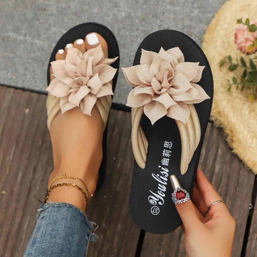 Women's Plus Size Flower Thong Flip-Flops - Unisex Summer Couple's Flat Sandals