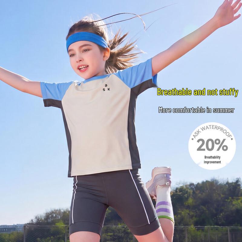 ASK JUNIOR Girls 2026 Summer Color Block Raglan Sleeve T-Shirt 140