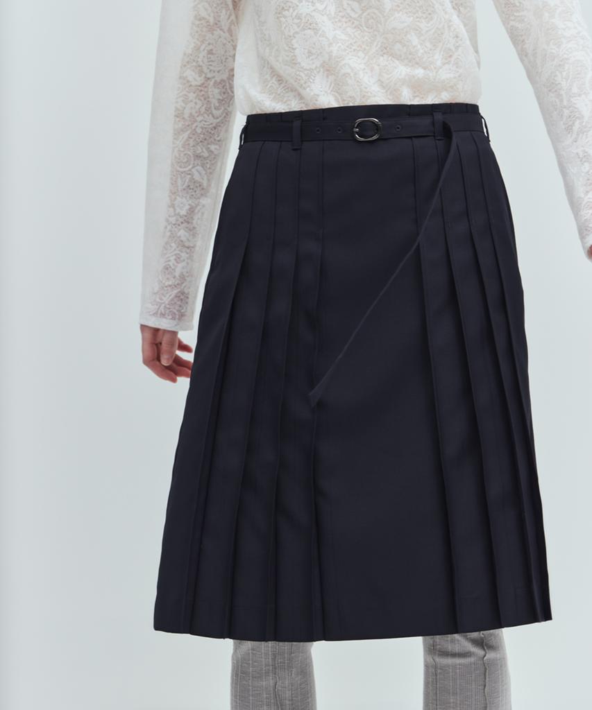 YOUTH Pleats Midi Skirt - Navy