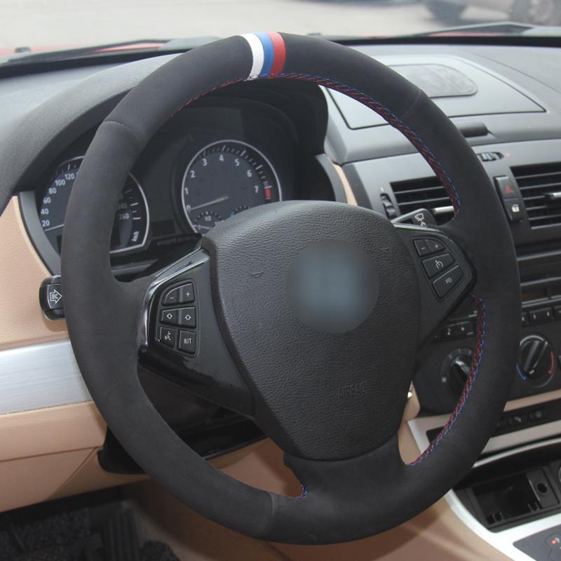 Black Suede Blue Leather Car Steering Wheel Cover for BMW E70 X5 2008 2009 2010 2011 2012 2013 2014 X6 E71 2008-2013 2014