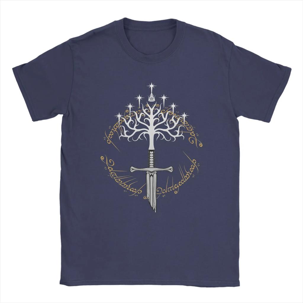 Men's Gondor Holy White Tree and Nasir Holy Sword Elven Fantasy Harajuku Pattern Print 100% Pure Cotton Short-sleeved T-shirt
