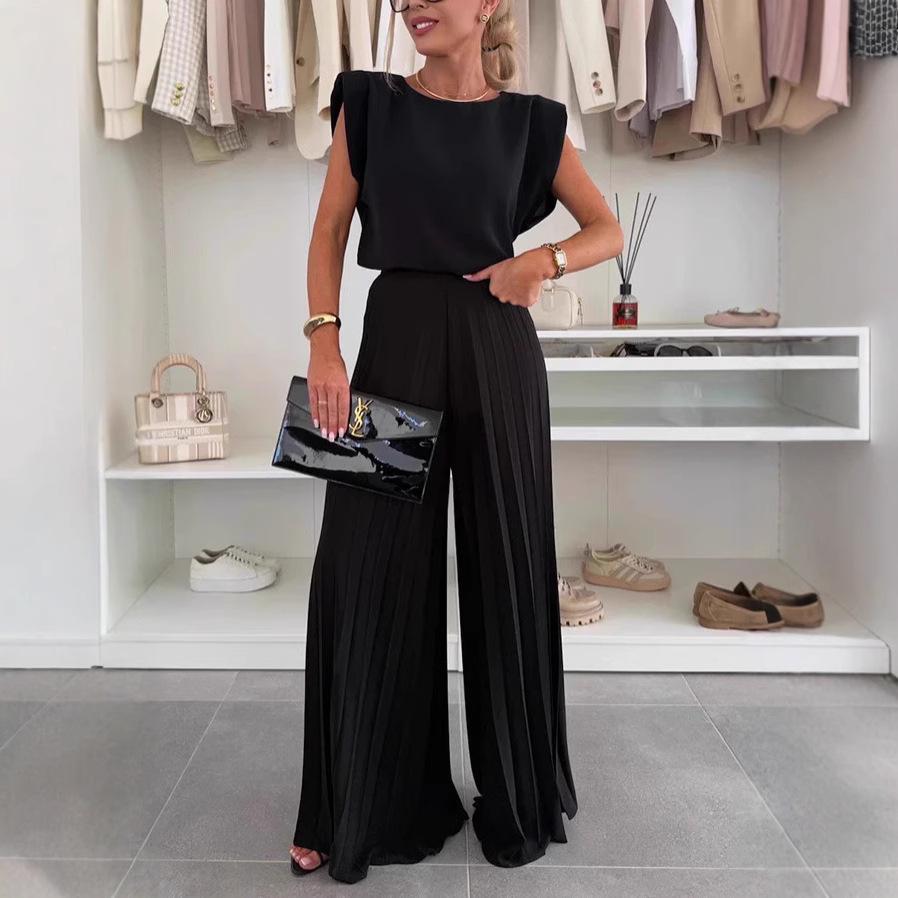 Women's 2025 Sleeveless Top & Pleated Wide-Leg Pants Two-Piece Casual Set