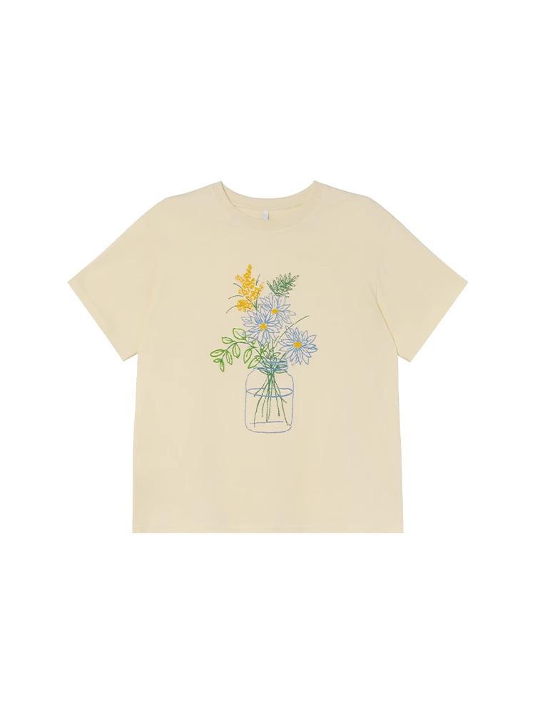 Plus Size Funny Plant Print T-Shirt: Women's Spring/Summer Loose Fit Pure Cotton Round Neck, Short Sleeve, 300 Jin