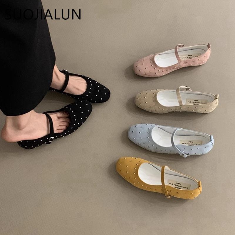 Fashion SUOJIALUN 2025 Spring New Brand Women Flat Shoes Fashion Round Toe Ladies Elegant Baot Shoes Soft Flat Heel Mary Jane Shoes