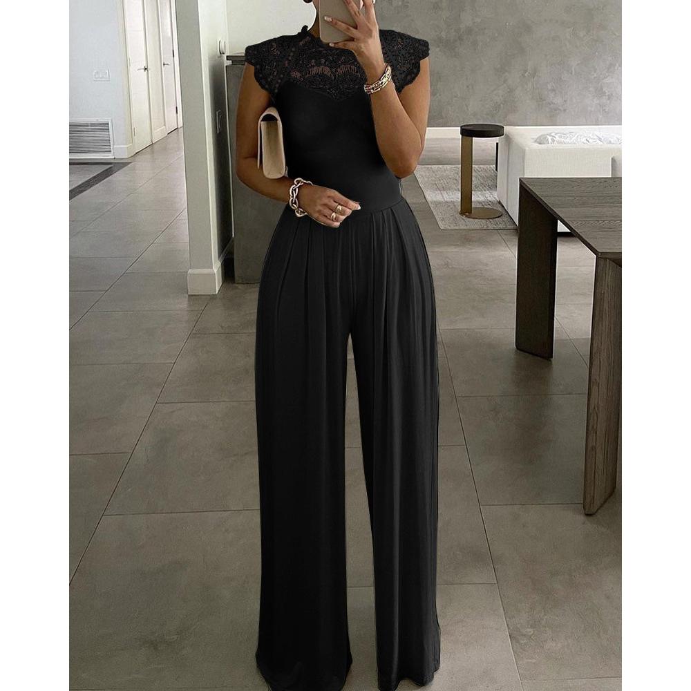 Solid Color Jumpsuits Elegant Spring Solid Romper Evening Party Clothing Pants Loose Casual Lace Overalls for Women
