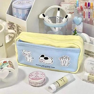 1 Pc Cartoon Puppy Pencil Case for Kids Korean Fashion Cute Dog Pencil Bag High Capacity Canvas Stationery Storage Bag Student