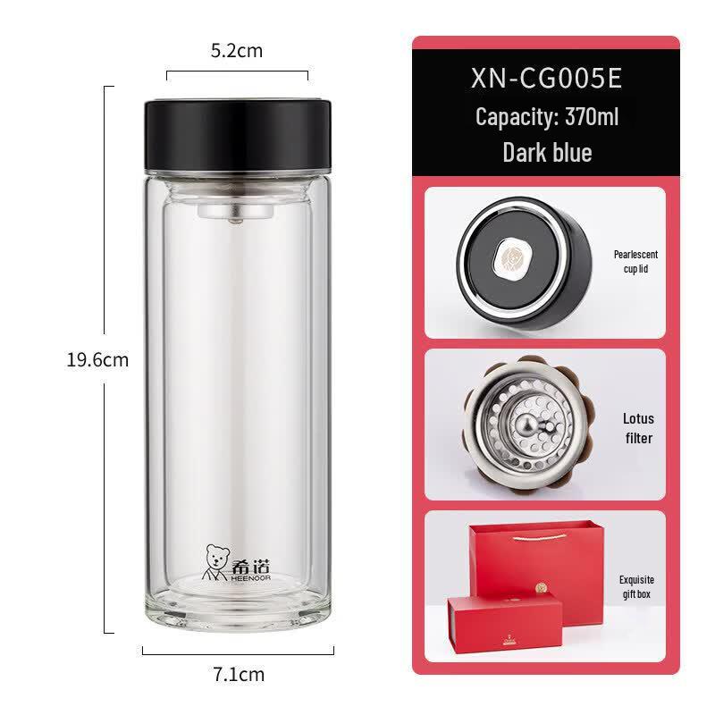Heenoor XN-CG005E Double-Layer Heat-Resistant Glass Water Bottle