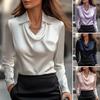 Women Shirt Lapel Swing Collar Long Sleeve Casual Loose Fit Shirt Solid Color Versatile Smooth Satin Shirt Daily Wear