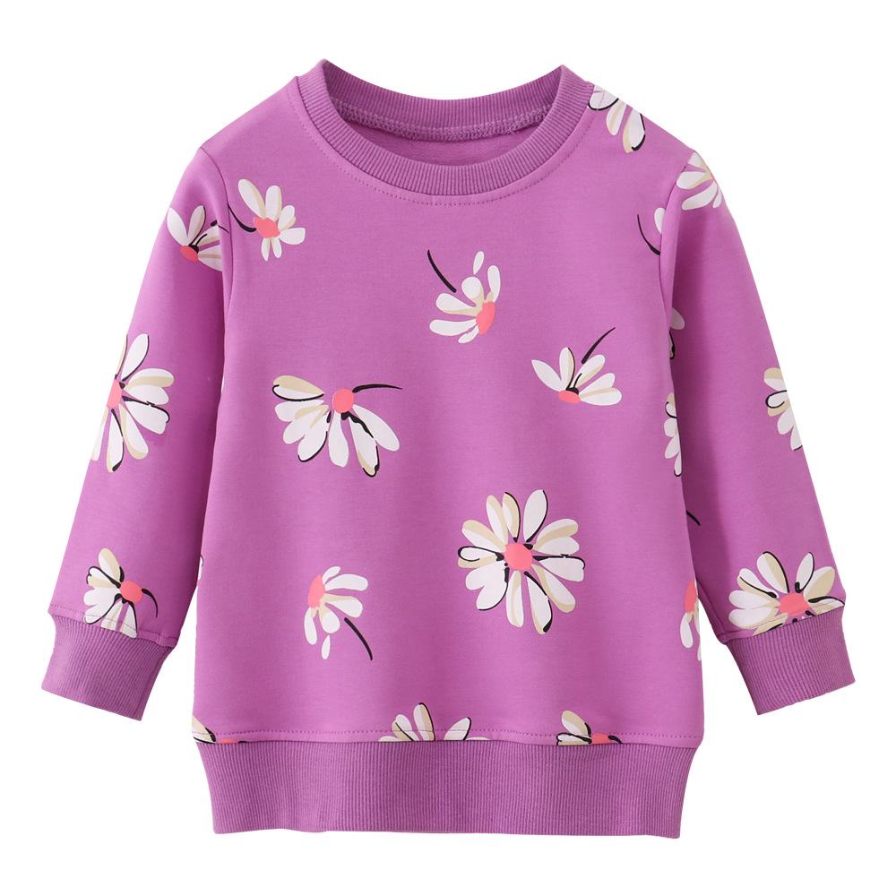 Girls' Cartoon Knit Terry Cotton Hoodie - Long Sleeve, Autumn Style, European American Trend, Children's Clothing