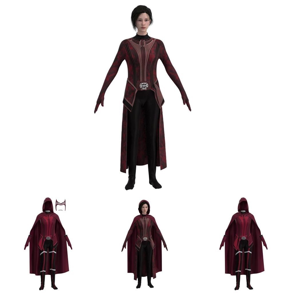 Wunderbares Scarlet Witch Rollenspielkostüm für erwachsene Kinder Jumpsuit Kopfschmuck und Umhang enthalten