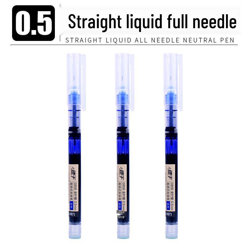 Deli S856 Quick-Dry 0.5 Black Rollerball Pen for Students - Full Needle Tube, Water-Based Ink
