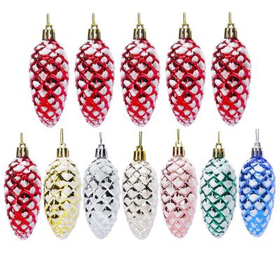 5Pcs Christmas Plastic Pine Cone Ornament Colorful Shiny Glitter Pine Cone Pendant for Holiday Scene Layout Christmas Tree Hanging