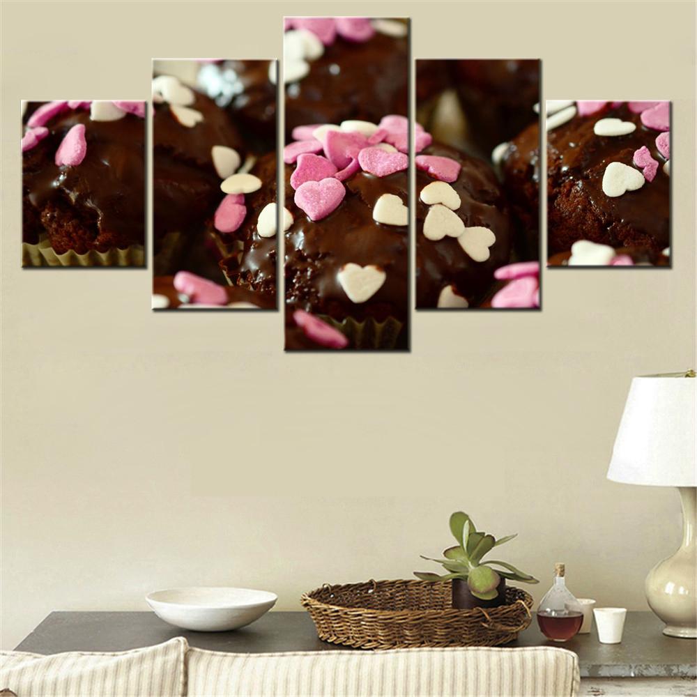 5 Pieces Canvas Wall Arts Poster Painting Food Chocolate Muffins Wallpaper Interior Home Decor Mordern Picture Printing Artwork