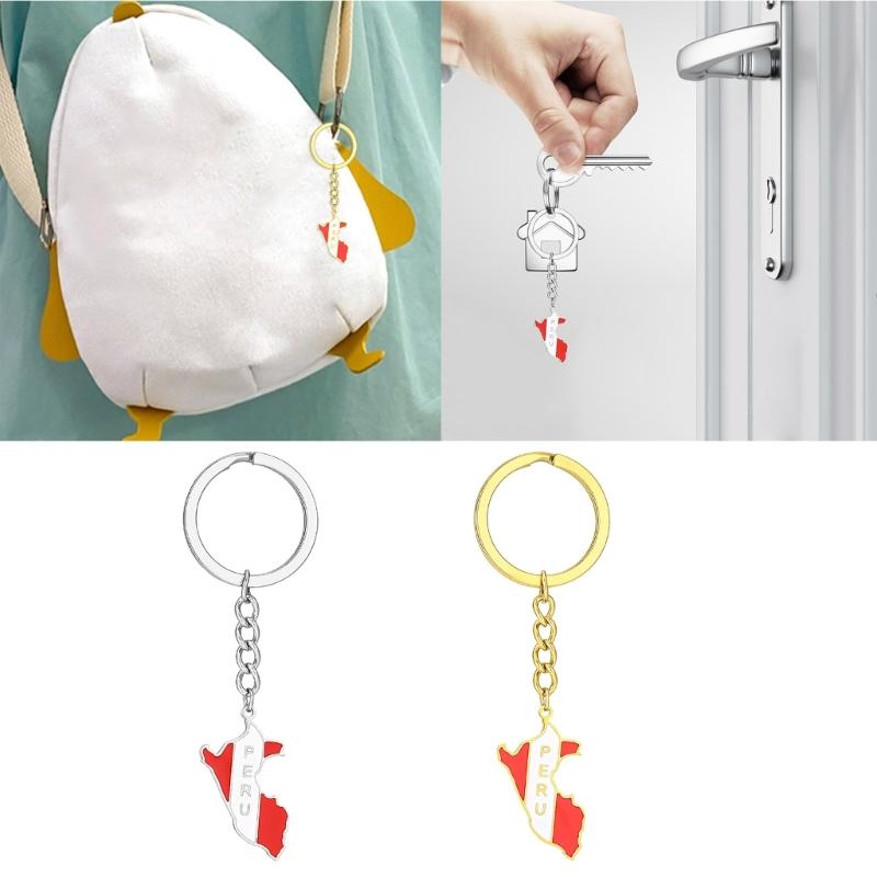 Handmade Peru Map Keychain Y2k Ornament Car Keyring Backpack Handbag Keyring