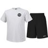 Nasa Unisex Baumwollmischung Trainings Kurzarm-T-Shirt + Gewebte Knielange Shorts Set [Melange Weiß + Schwarz]