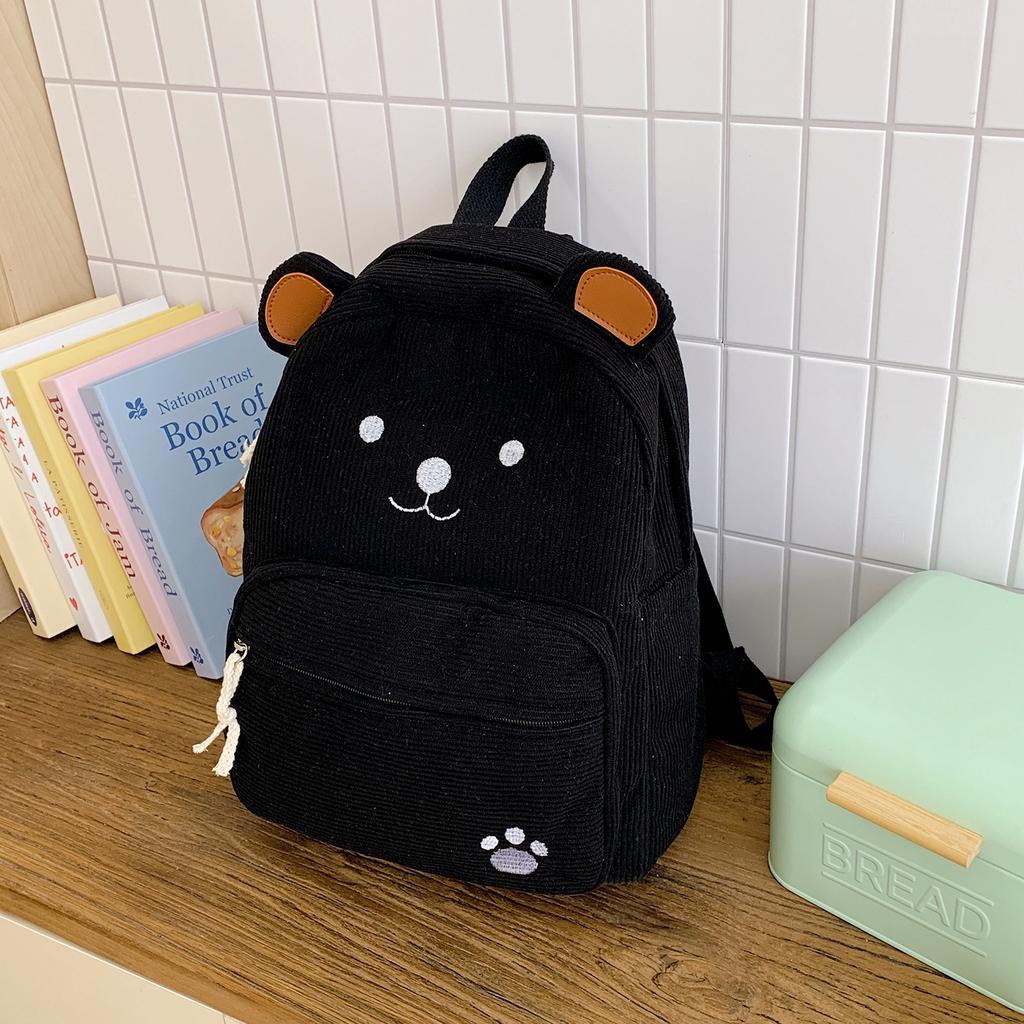 Corduroy bear backpack college style girl cute backpack student casual cartoon large capacity schoolbag