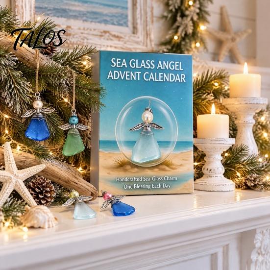 Christmas Countdown Gift for Women Sea Glass Angel Advent Calendar 2026, 24 Days Ornaments Creative Coastal Decor Lovers Calendar, Cute Doll Pendants