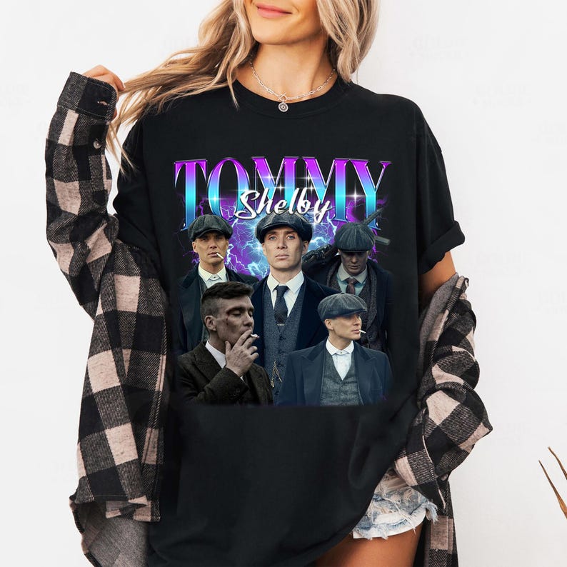 Tommy Shelby Peaky Blinder Retro Koszulka dla Fana, Unisex Koszulka Filmowa, Styl Vintage Hip Hop Streetwear Luźna Koszulka z Krótkim Rękawem Codzienna Odzież