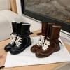 Boxing Boots 6 Inner Height Increase Retro Martin Boots Women's Autumn New Western Boots Color Matching Lace-up Boxing Shoes