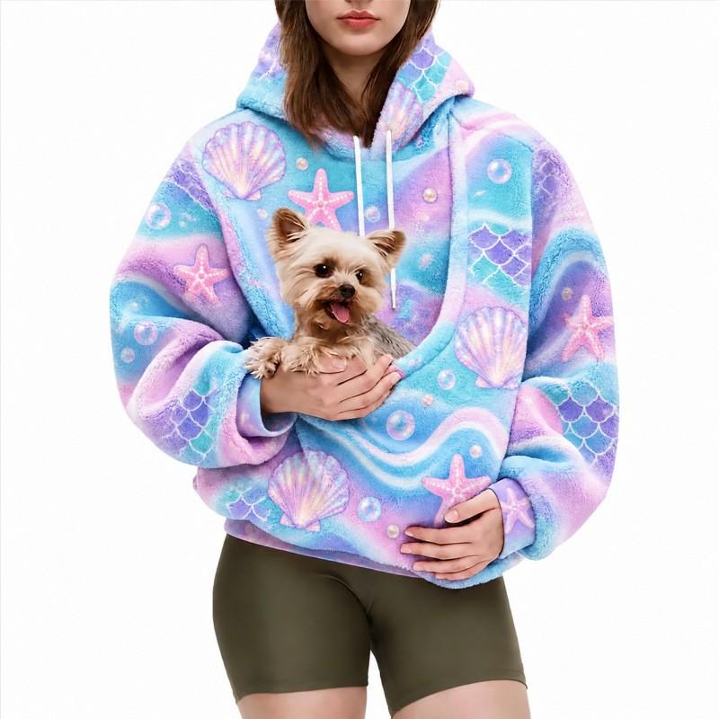 Womens Hooded Fleece Sweatshirt With Pet Pocket Loose Plus Size Winter Warm Casual Top