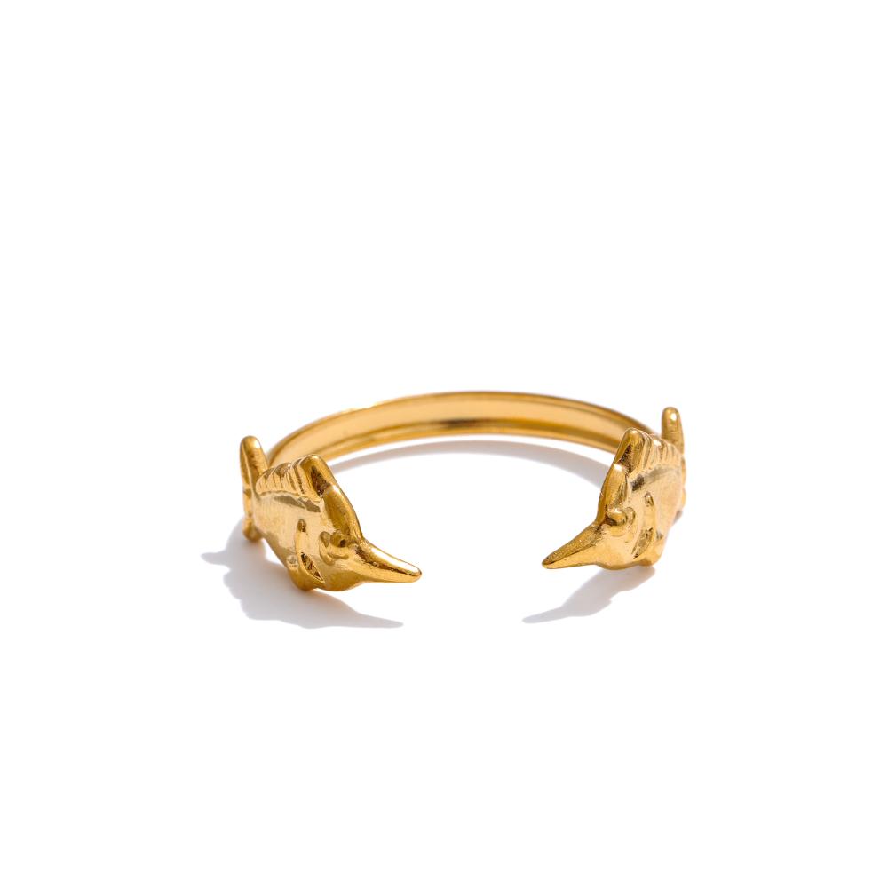 Yhpup Adjustable Ocean Seashell Conch Fish Pattern Open Ring Wholesale 18K Golden Plated Stainless Steel Personalized Jewelry