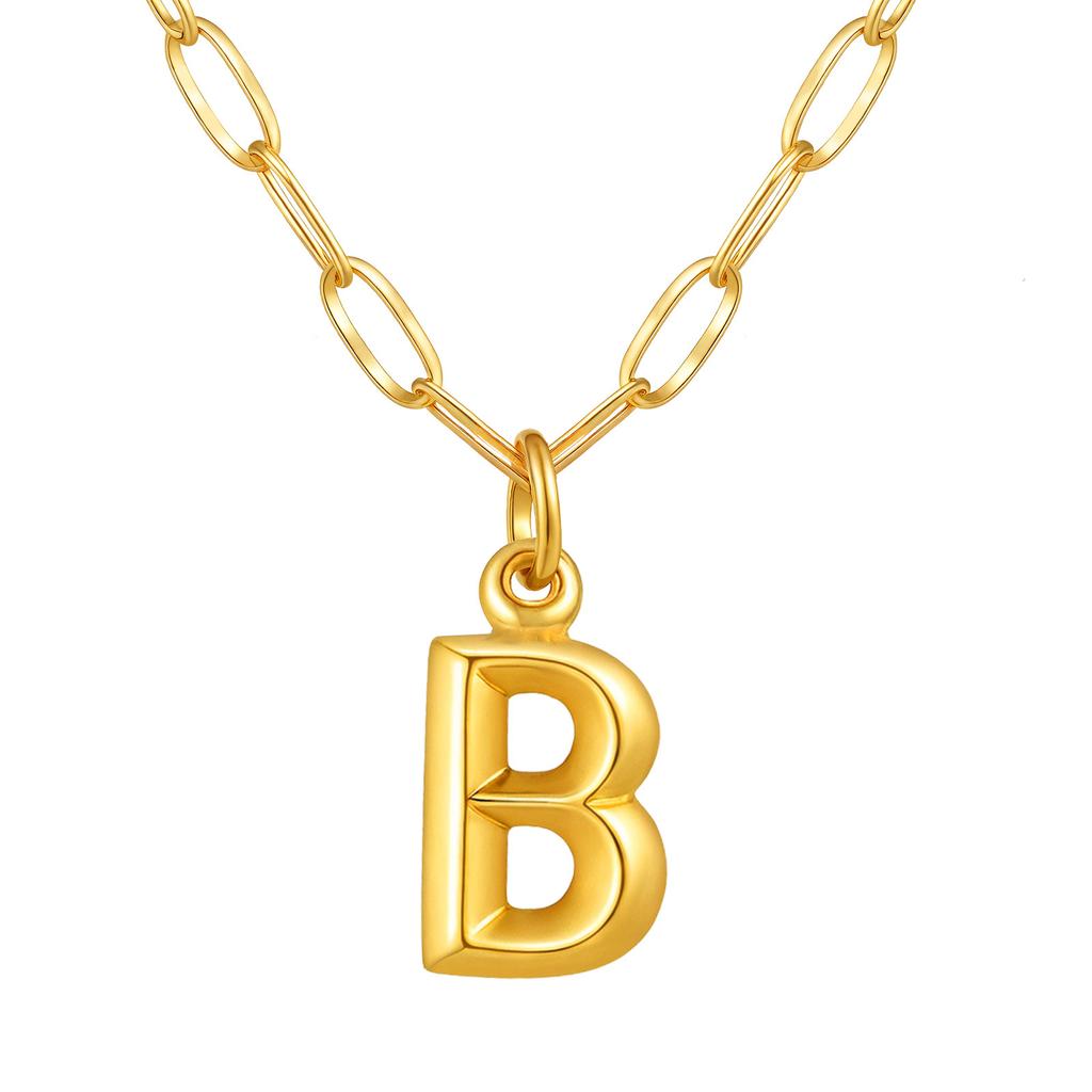 Stainless Steel Plated 18K Gold Small Square Chain Three-Dimensional 26 Letter Pendant Necklace Fashion Jewelry Nc-1958