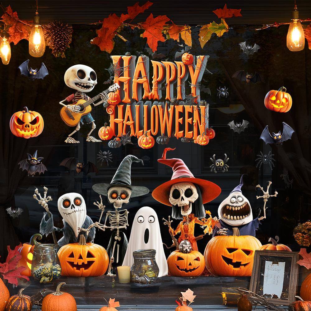 Halloween, Cartoon, Terrifying Skull Pumpkin, Festival Elements, Glass Stickers, Shopping Mall Decoration, Static Stickers, Party Decoration Stickers