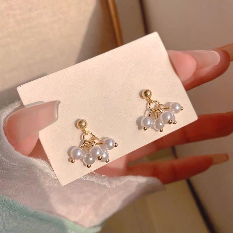 Серьги-гроздья из серебра S925 с жемчугом, корейский дизайн – Нишевый дизайн, простые пусеты-капли для женщин золотой