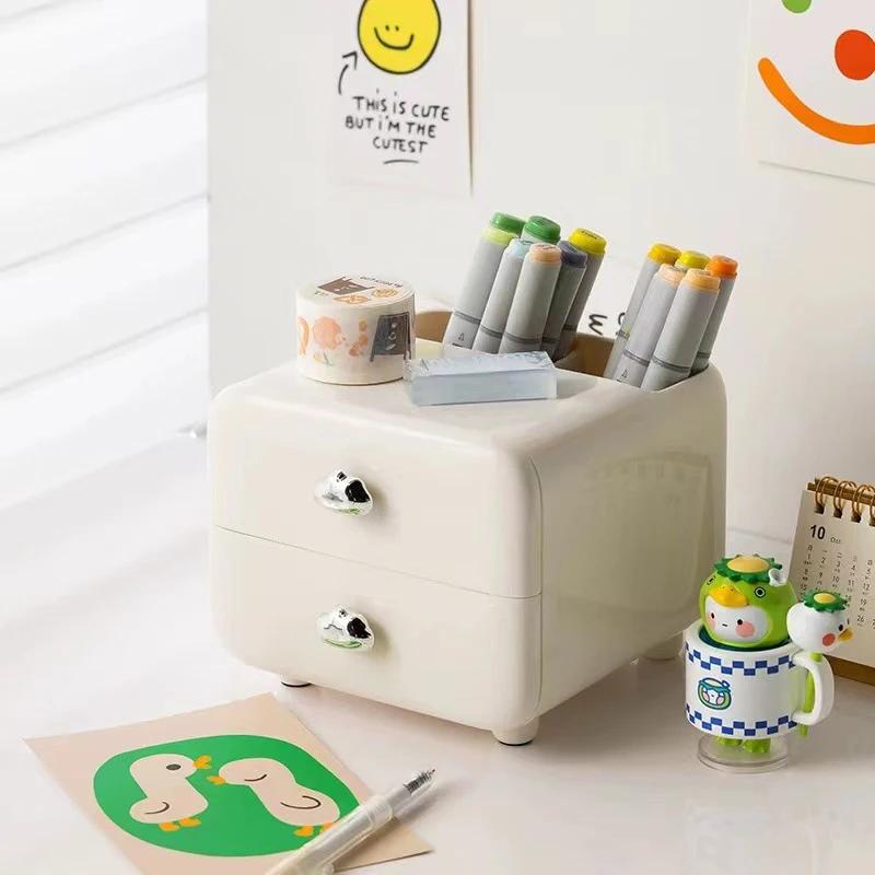 Mini Desktop Storage Box Students Simple Stationery Drawer with Pen Holder Children's Desk Sundries Hair Accessories Organizer