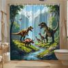 1pc Shower Curtain - Prehistoric Dinosaur Scene with Waterfall and Lush Greenery, Perfect for Bathroom Decoration