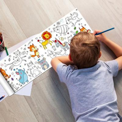 Children Graffiti Scroll Coloring Poster Clear Print Animals Drawing Tablecloth Colorfast Kids Coloring Banner Parent-Child Activities Arts Crafts