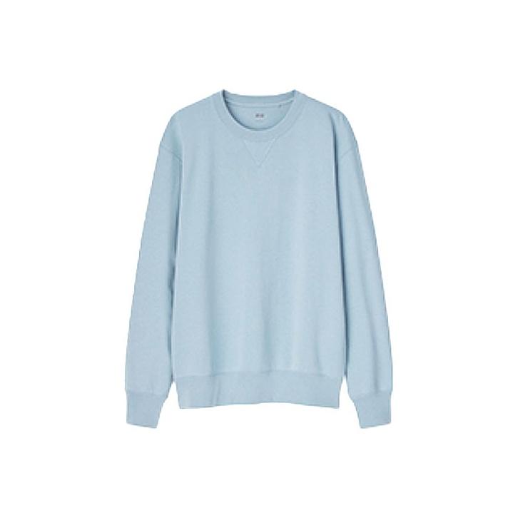 UNIQLO Sport Solid Color Crew Neck Pullover Sweatshirt Unisex sweatshirt Light-Blue 444966-60