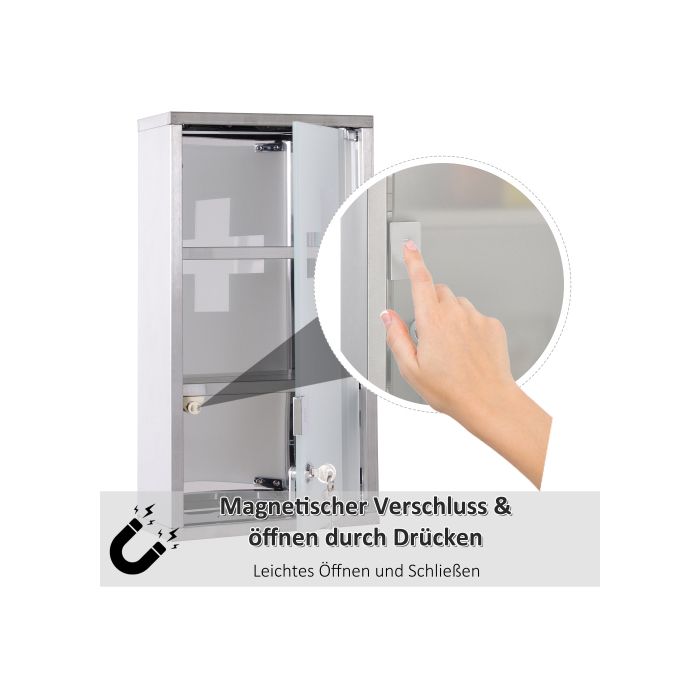 Medizinschrank Medizinschrank mit 3 Fächern Medizinschrank aus Edelstahl 25 x 12 x 48 cm