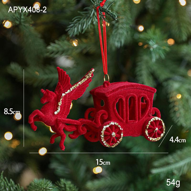 Red Flocking Christmas Bow Wreath Bell Christmas Tree Snowfall Elk Pendant Hanging Ornament Navidad  Noel Home Party Decor