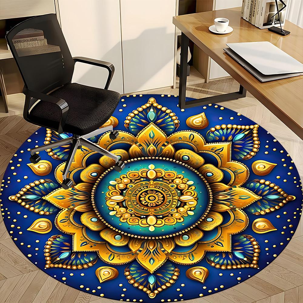 1pc Mandala, Ornament Chair Carpet for Office, Non Slip, Soft and Durable Office Rug