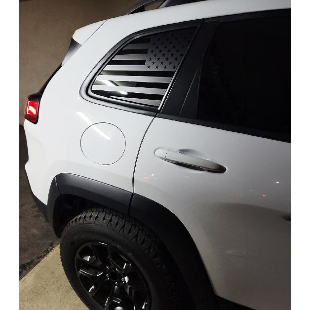 Xinghe for Je@p Cherokee 2014-2023 Rear Side Window American Flag Decal Sticker Matte Black 2pcs, NOT for Je@p Grand Cherokee