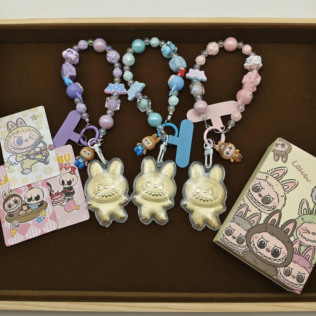 Shuibei 999 Pure Gold Cartoon Labubu Phone Lanyard & Keychain Pendant