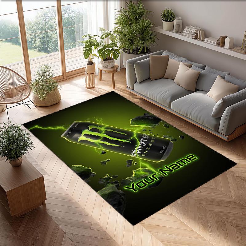 Monster Energy Kristall-Samt Teppich, Benutzerdefinierter Name Text Personalisierte Rutschfeste Fußmatte für Heimdekoration Geschenk