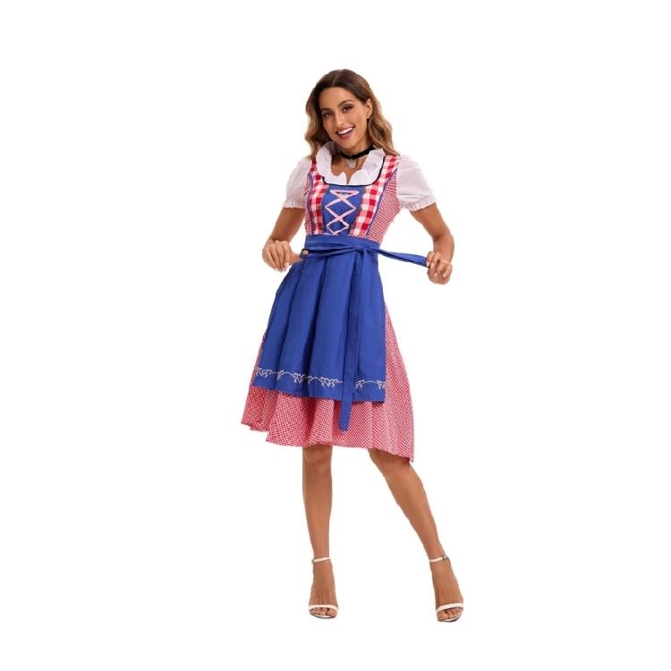 Adults Women's Oktoberfest Costume German Bavarian Beer Outfits Dirndl Dress Apron Bows Ribbon for Halloween Party