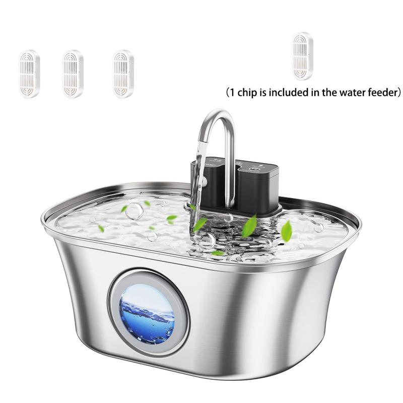 3.2L/108oz Wireless Charging Sensor Cat Water Feeder Stainless Steel Cat Dog Water Fountain Silent Water Level Window No Plug