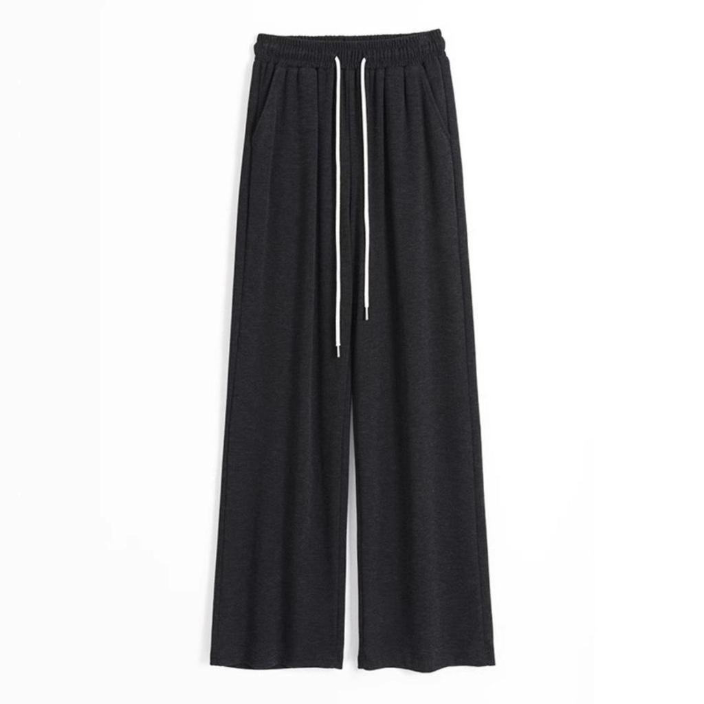 Women's High-Waisted Velvet Wide-Leg Pants - Petite Loose Fit, Floor-Length, Perfect for Spring and Autumn