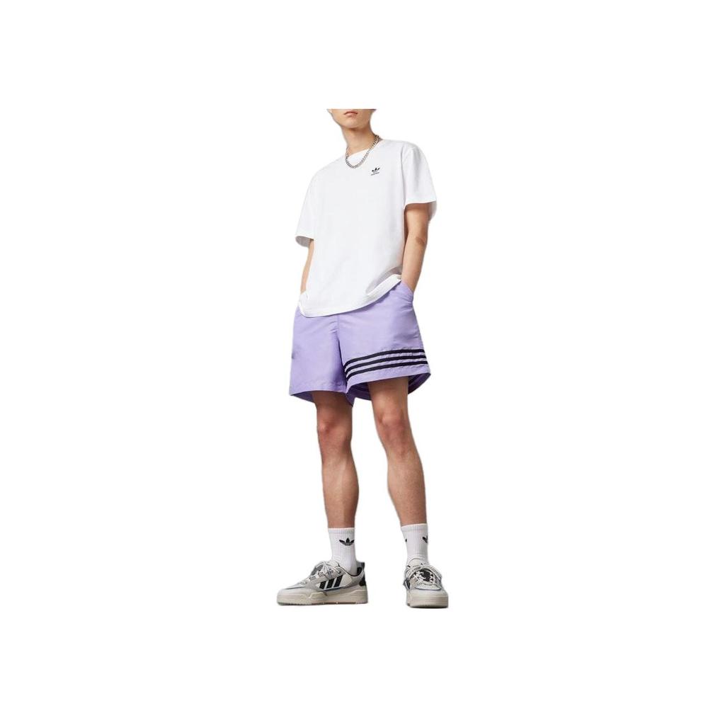Adidas Originals Striped Logo Embroidered Drawstring Casual Shorts Men Shorts Lilac-Purple HR8690