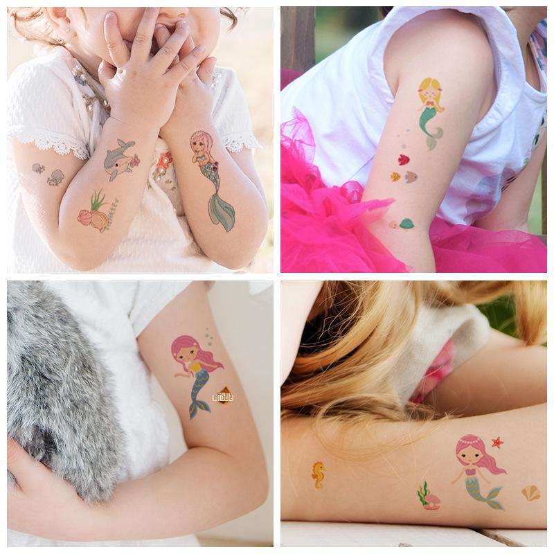 Waterproof Cartoon Princess Tattoo Set - Mermaid Theme for Kids