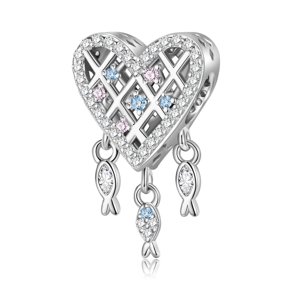 Autentic argint 925, Blue Sea World, inimă de sirenă, colecție de delfini, brelocuri, pandantiv dragoste, potrivite pentru margele de brățară.