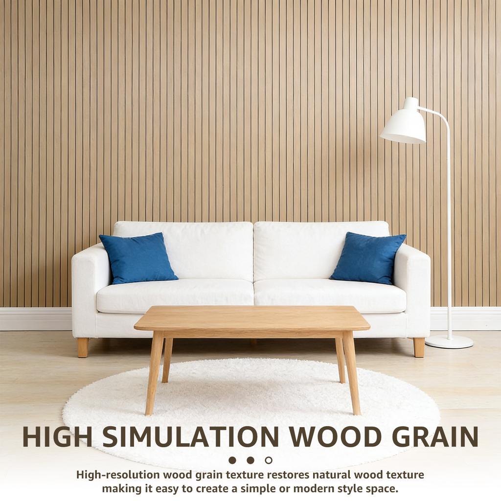 Wood Slat Wallpaper PVC Self Adhesive Wood Wallpaper 118x15.7in Artificial Wood Slat Panel Self Adhesive Soundproof 3D Wallpaper