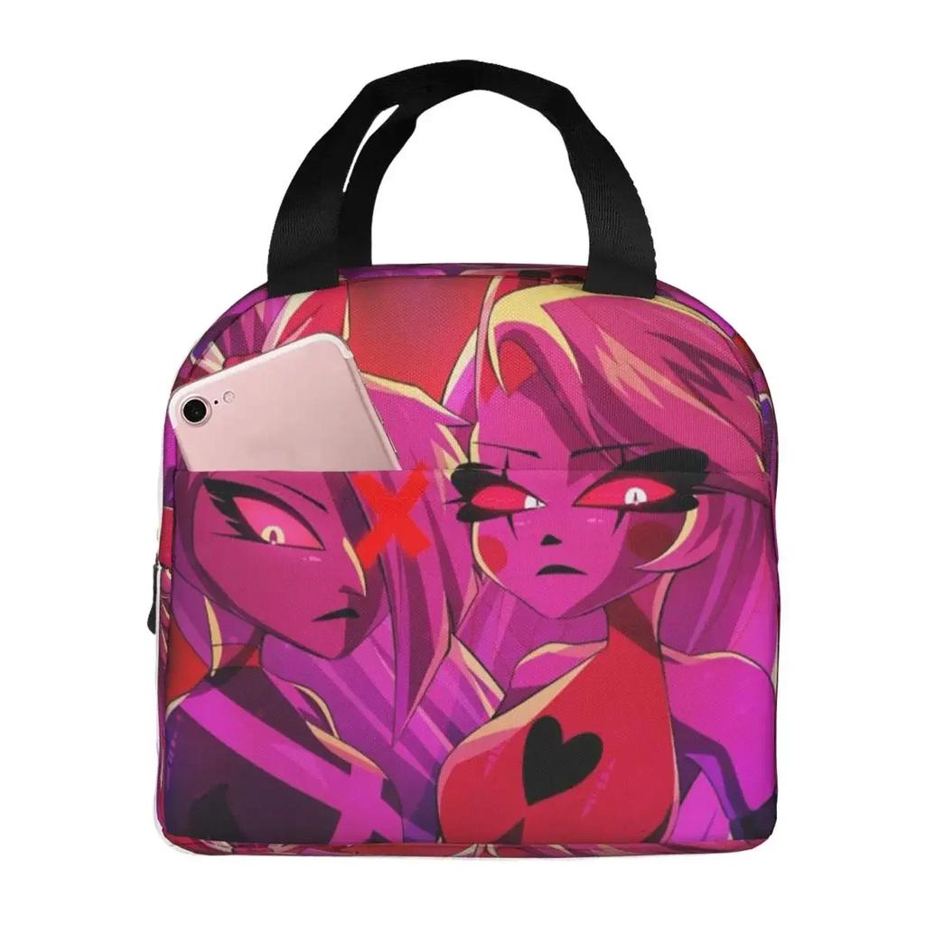 Charlie And Vaggie Valentines Hazbin Hotels Insulated Lunch Bag for School Cooler Thermal Food Box Tote Lunch Boxes Container