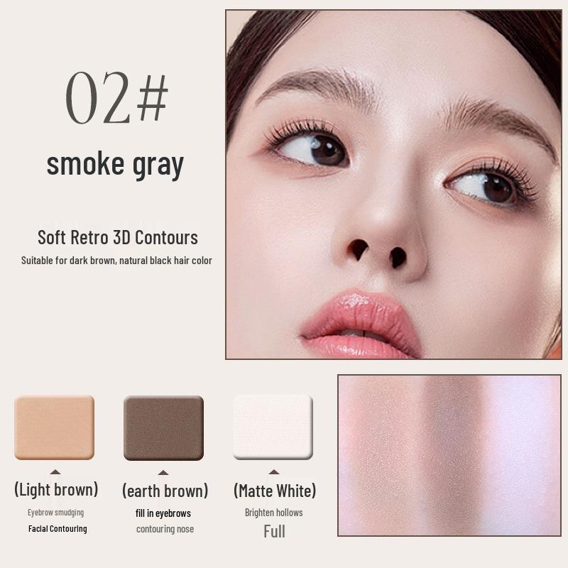 NOVO Monmon Velvet Mist 3-Color Eyebrow & Eyeshadow Palette - Waterproof, Sweatproof, Long-Lasting, Non-Smudging, All-in-One Contour & Highlight.