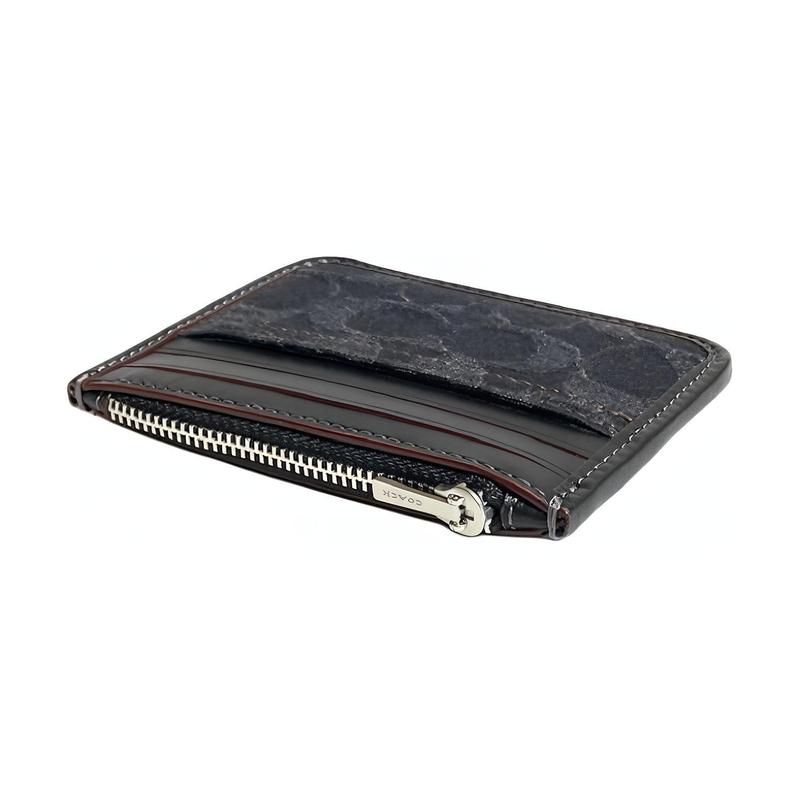 COACH Card Case 11 Classic Presbyopia Zipper Closure Denim and Calfskin Card Holder Card Holder Women's Black